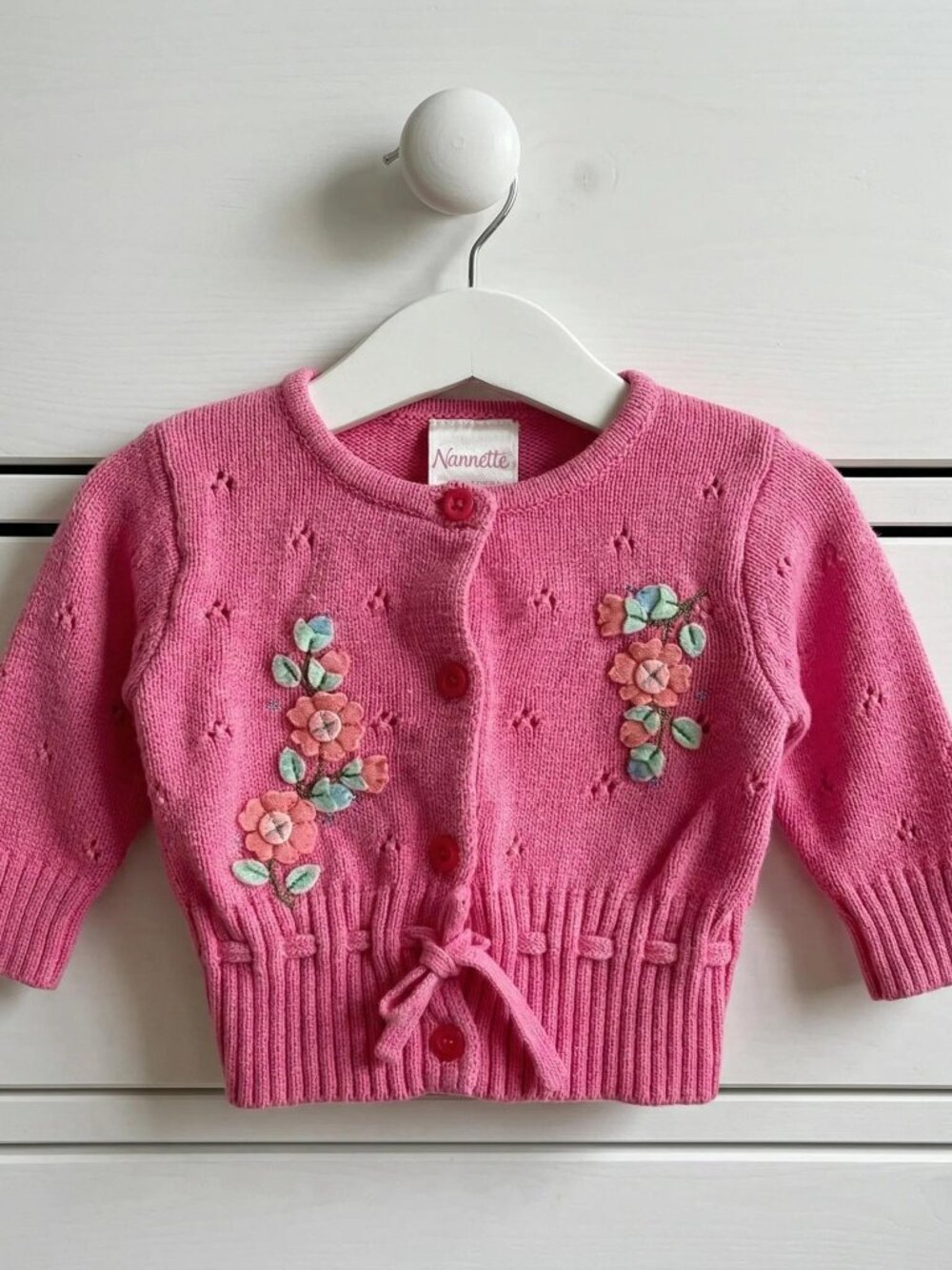 Nannette Pink Floral Pointelle Cardigan Sweater Size 6-9 M
